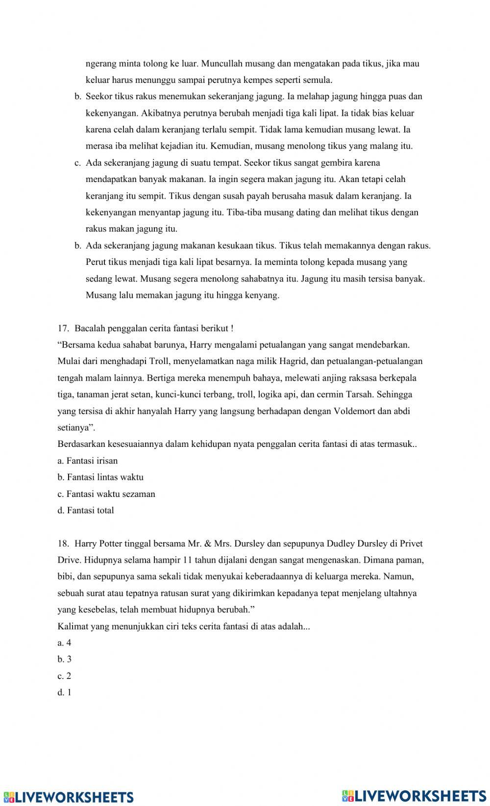 Penilaian Harian Teks Cerita Fantasi