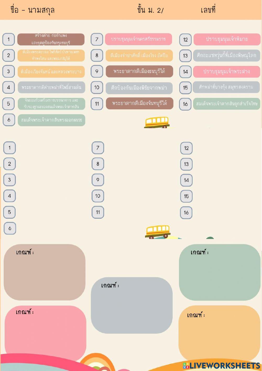 ใบงาน พัฒนาการทางประวัติศาสตร์ธนบุรี