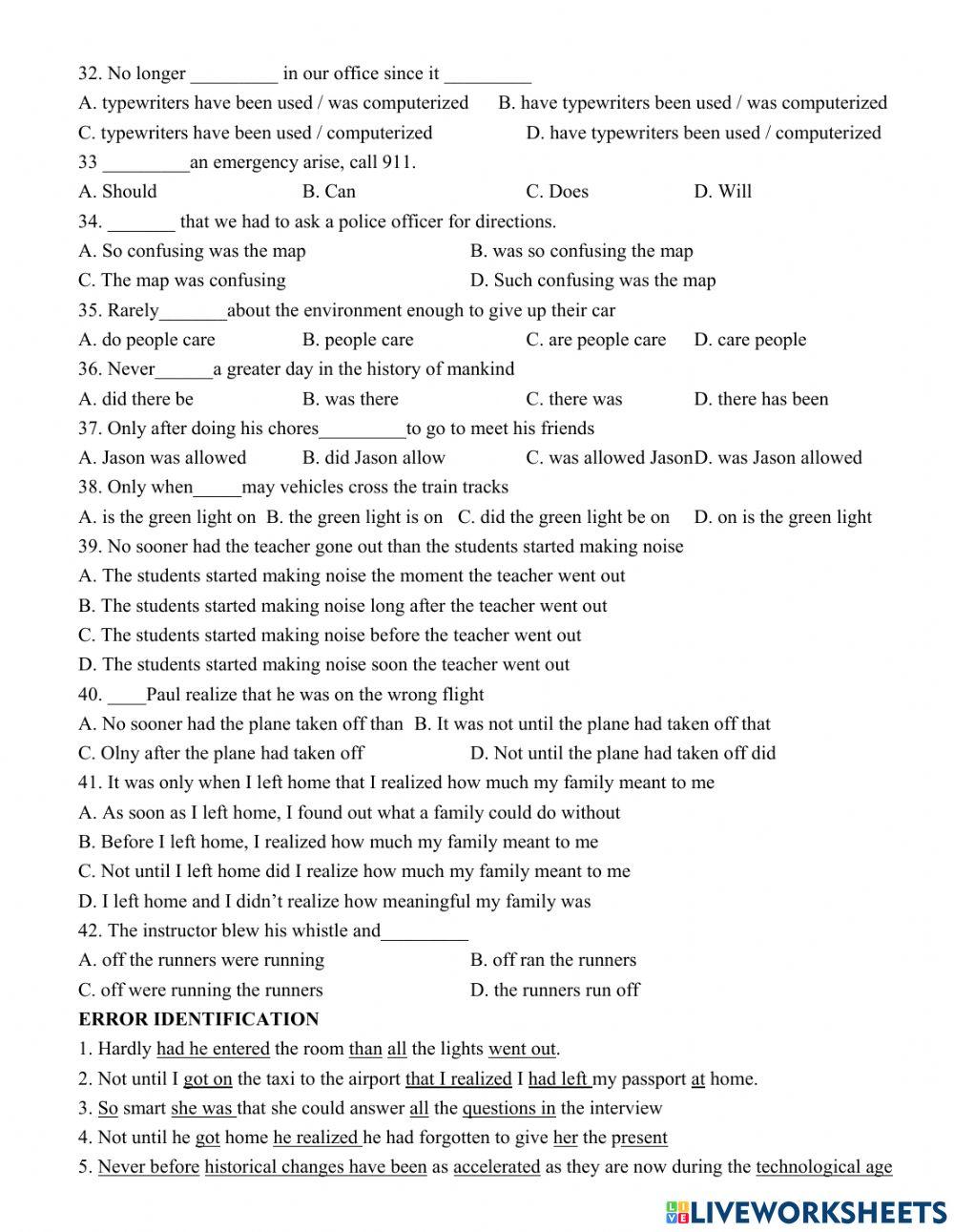 Grade 12- Inversion (cont)