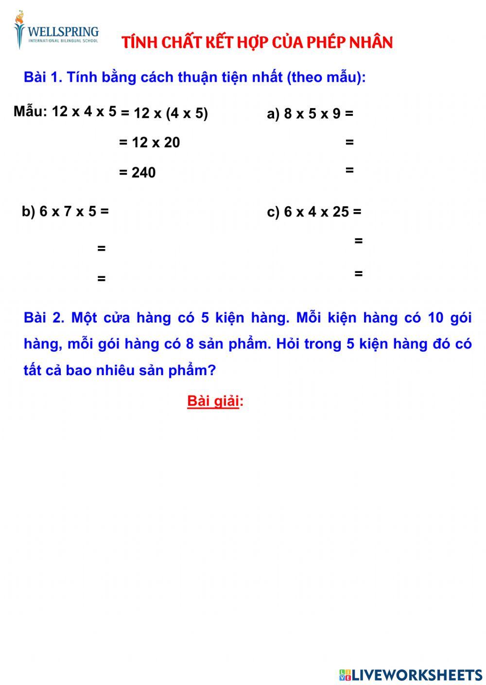 Tính chất kết hợp của phép nhân