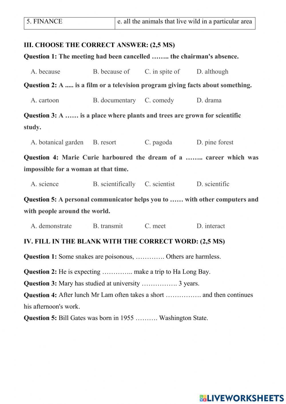English 10 mock test (Phan Thị Thu Trang)