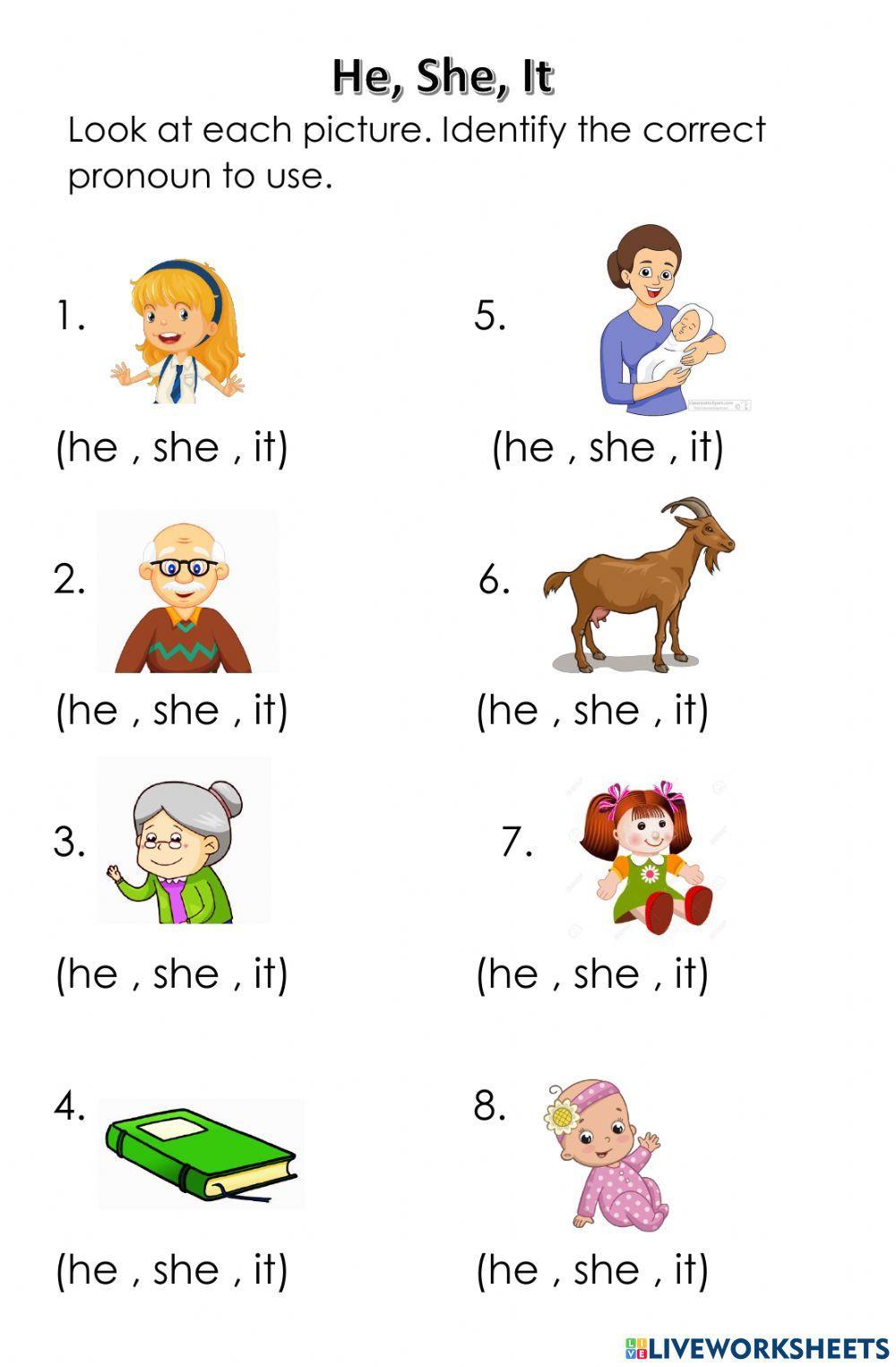 He, she and it | LiveWorksheets | 1688898