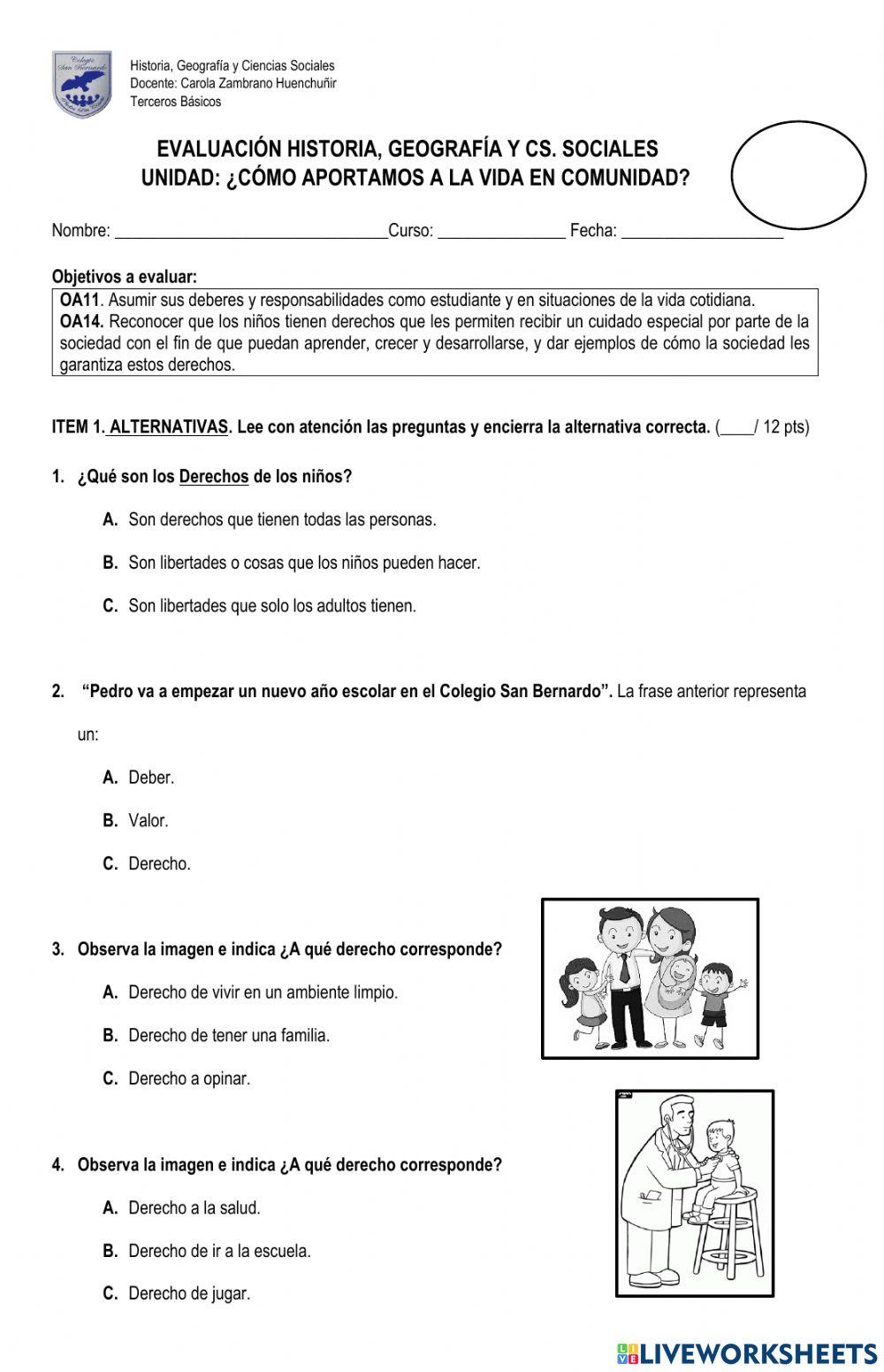 Evauación Los derechos de los niños