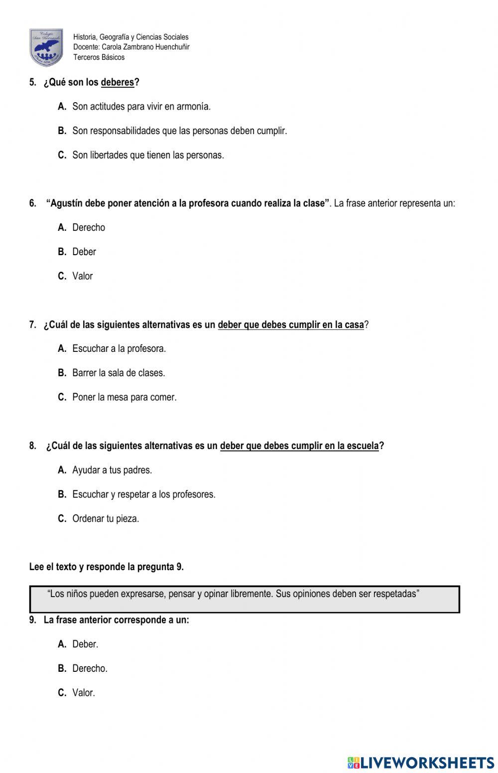 Evauación Los derechos de los niños
