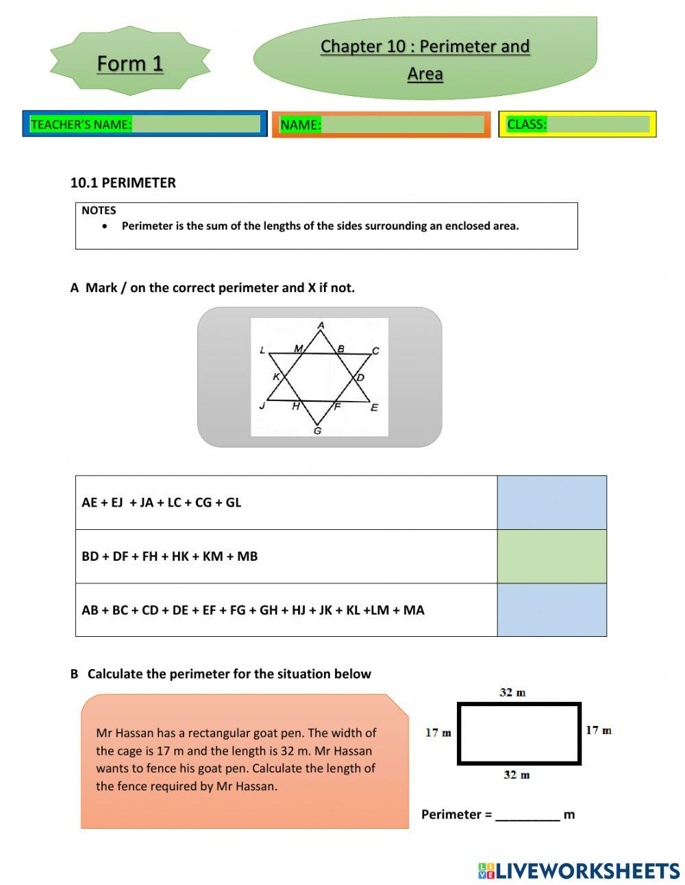 Chapter 10 :perimeter and area