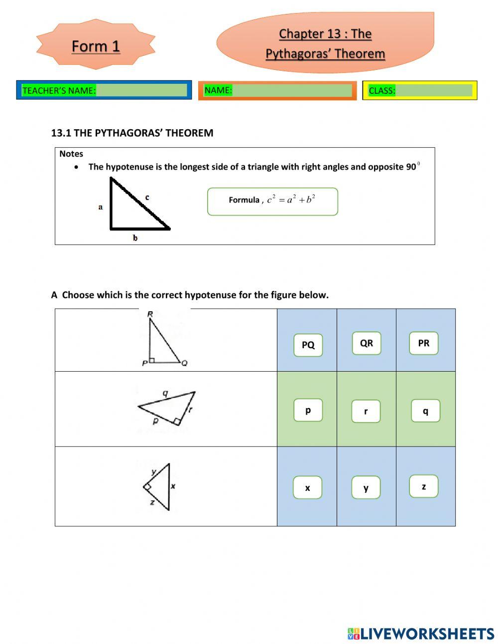 Chapter 13 the pythagoras theorem