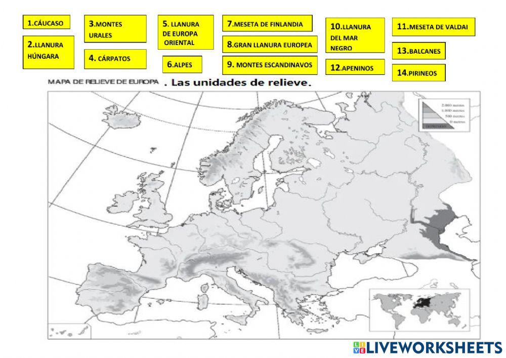 Las unidades de relieve de Europa