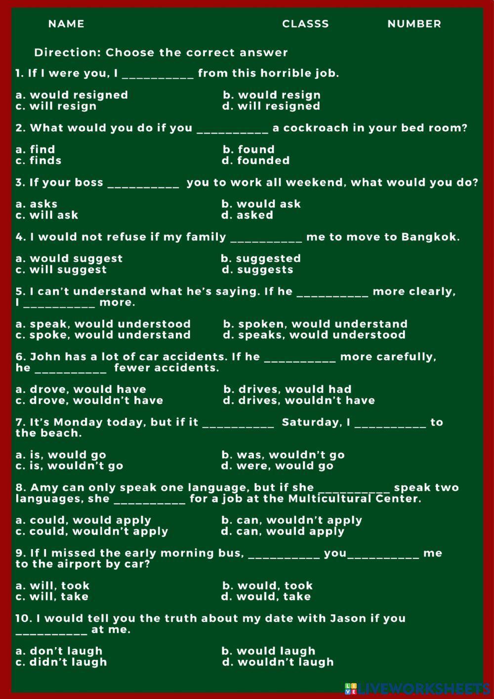 Second Conditional Worksheet 1
