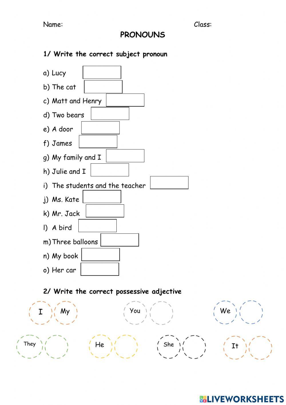 Pronouns online exercise for 2 | Live Worksheets