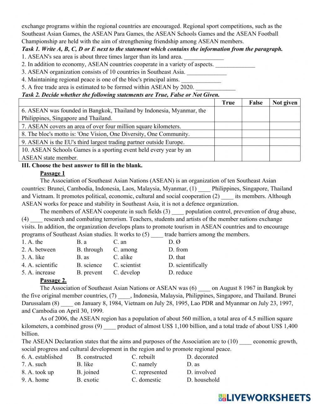 Unit 5. BEING A PART OF ASEAN reading
