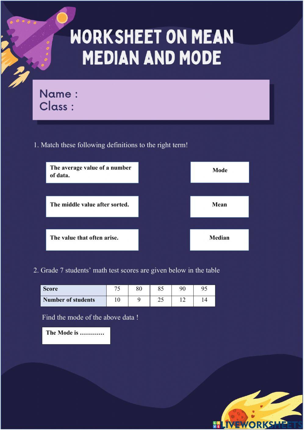 Worksheet On Mean,Median,Mode, and Range 1689480 | Devy