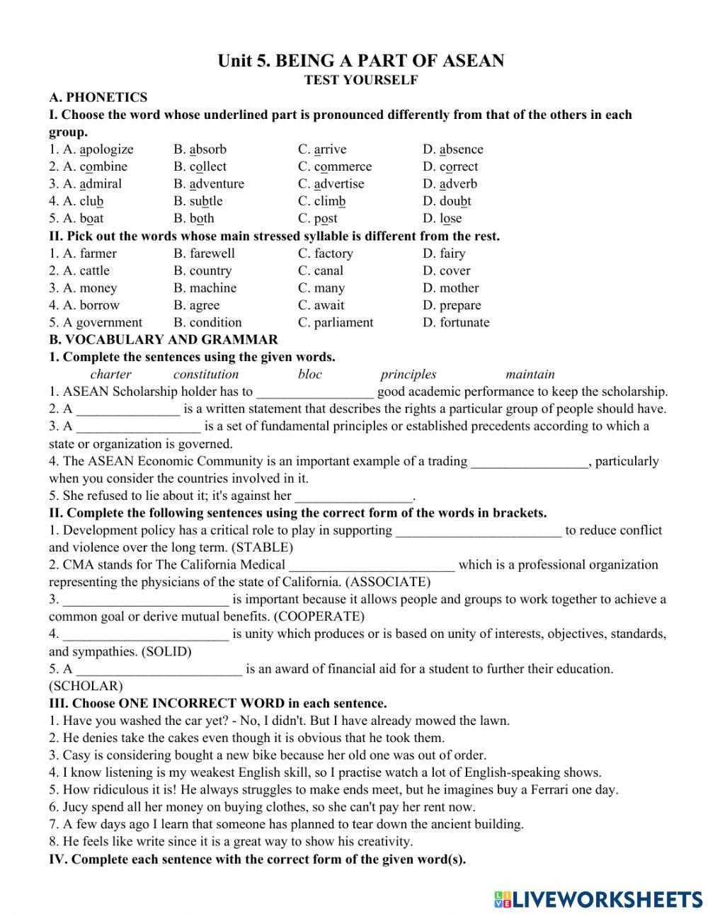 Unit 5. BEING A PART OF ASEAN