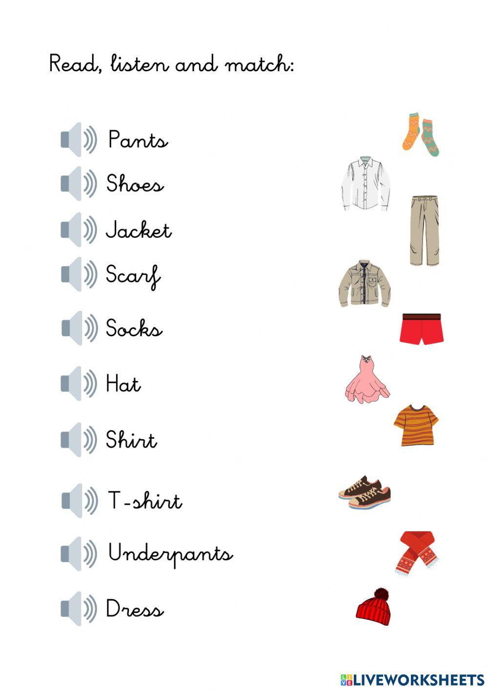 Clothes online exercise for primero de primaria Live Worksheets