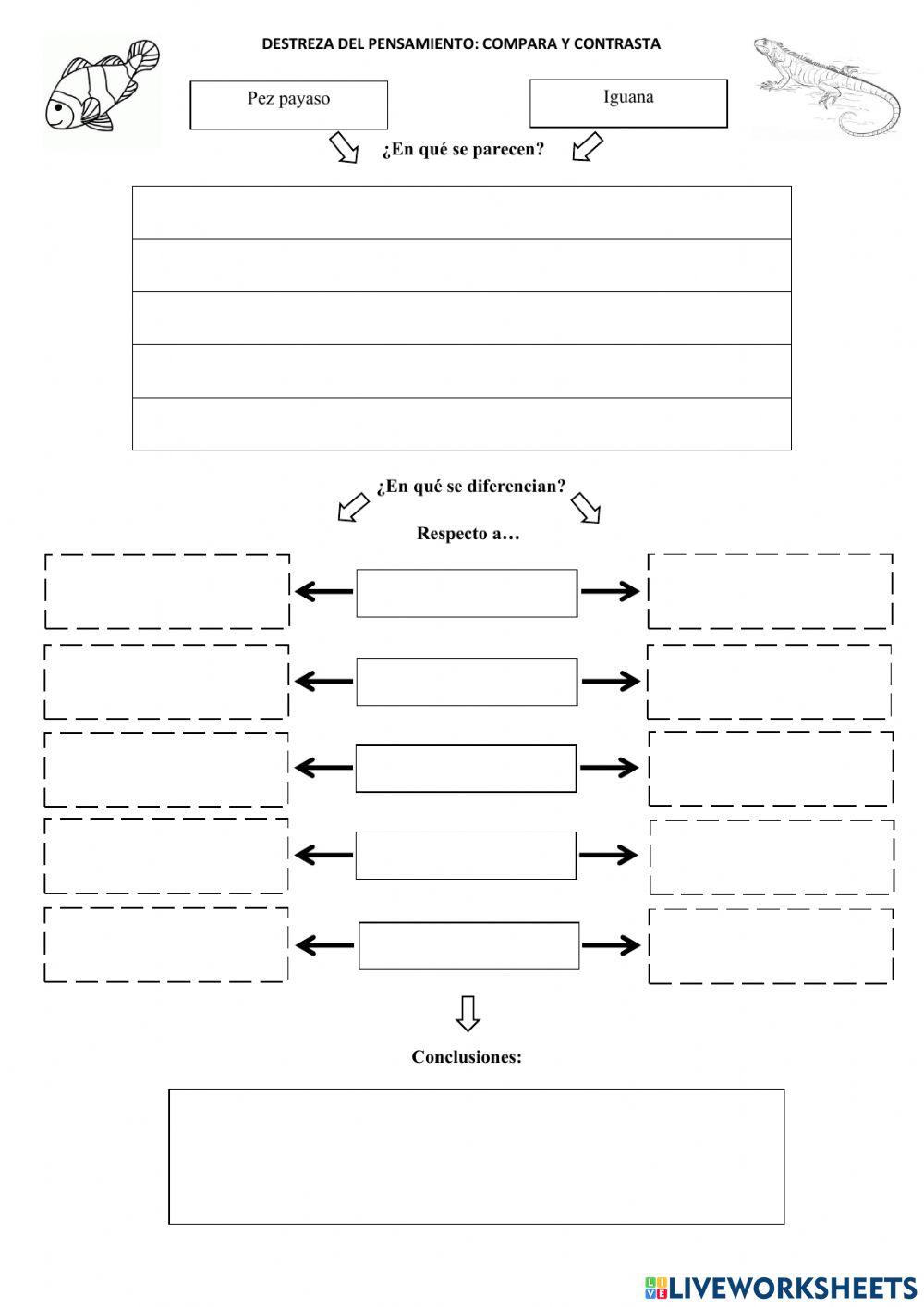 Destreza del pensamiento compara y contrasta animales vertebrados