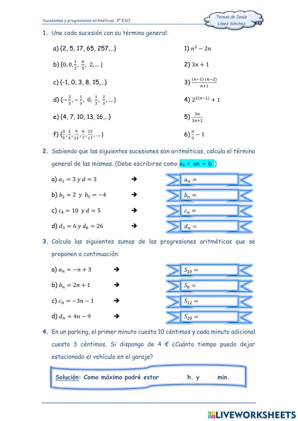Sucesiones y progresiones aritméticas 3º ESO