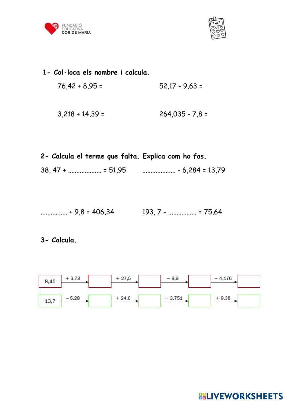 Suma i resta de nombres decimals