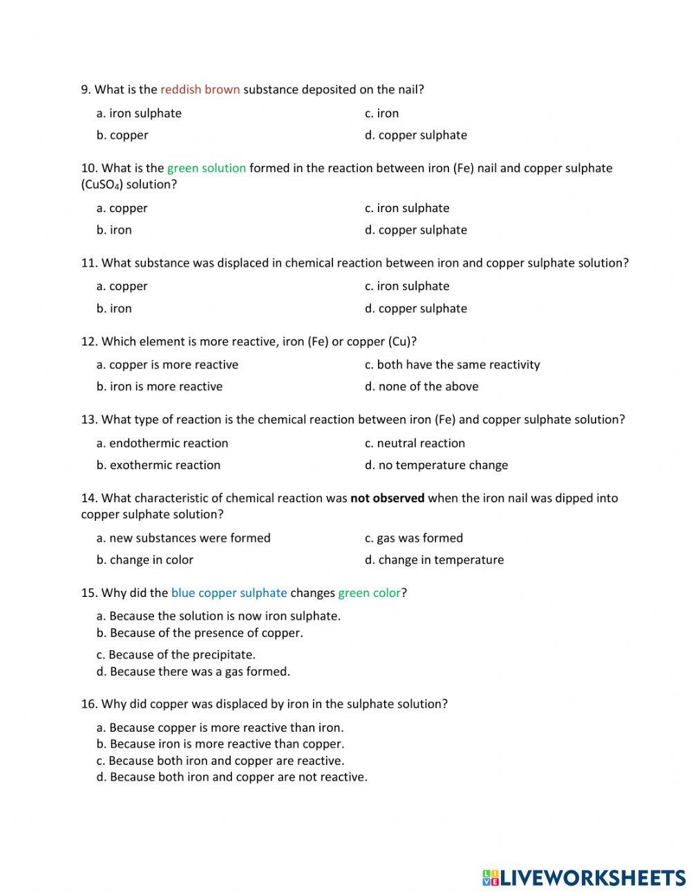 Iron and Copper Sulphate Chemical Reaction
