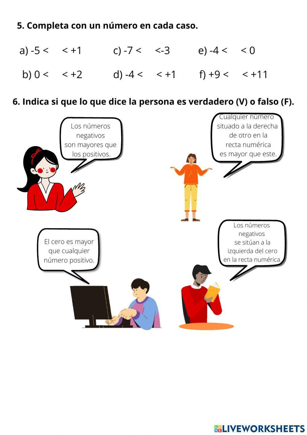 La recta numérica. Comparación y ordenación de números enteros