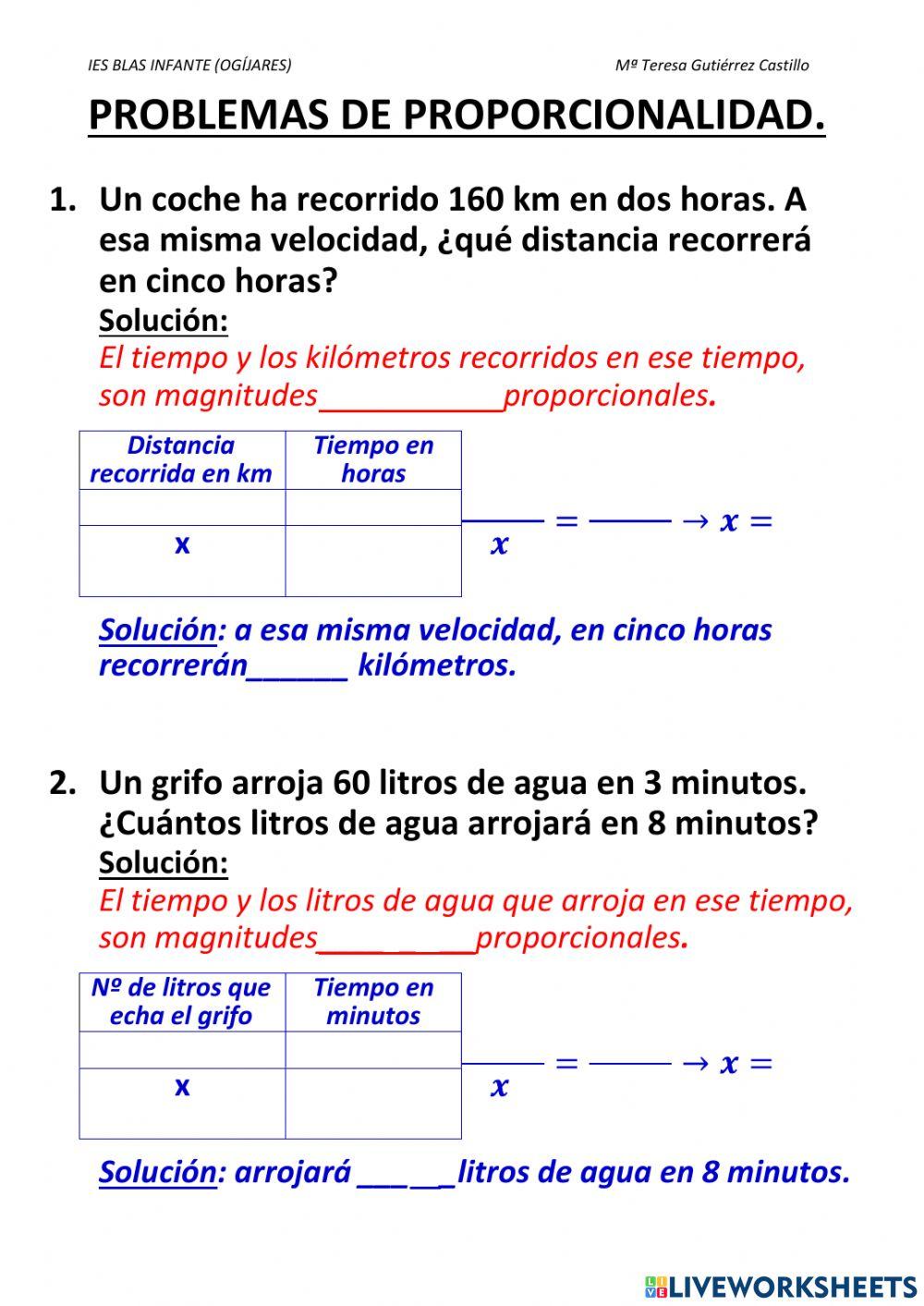 Problemas de proporcionalidad inversa y directa