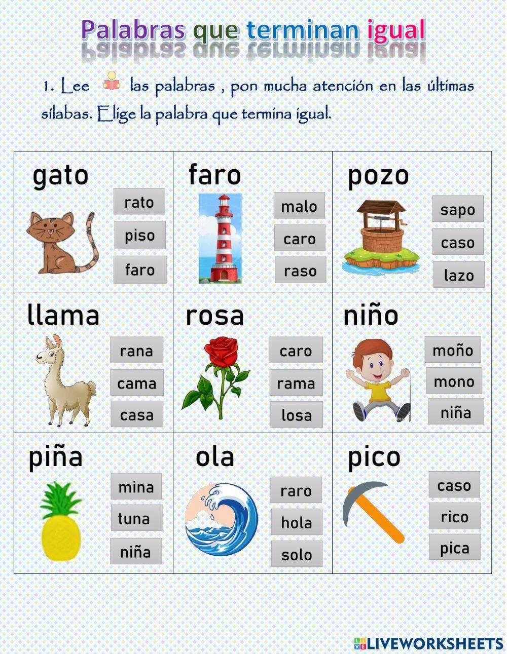 Palabras que terminan igual Palabras que terminan igual