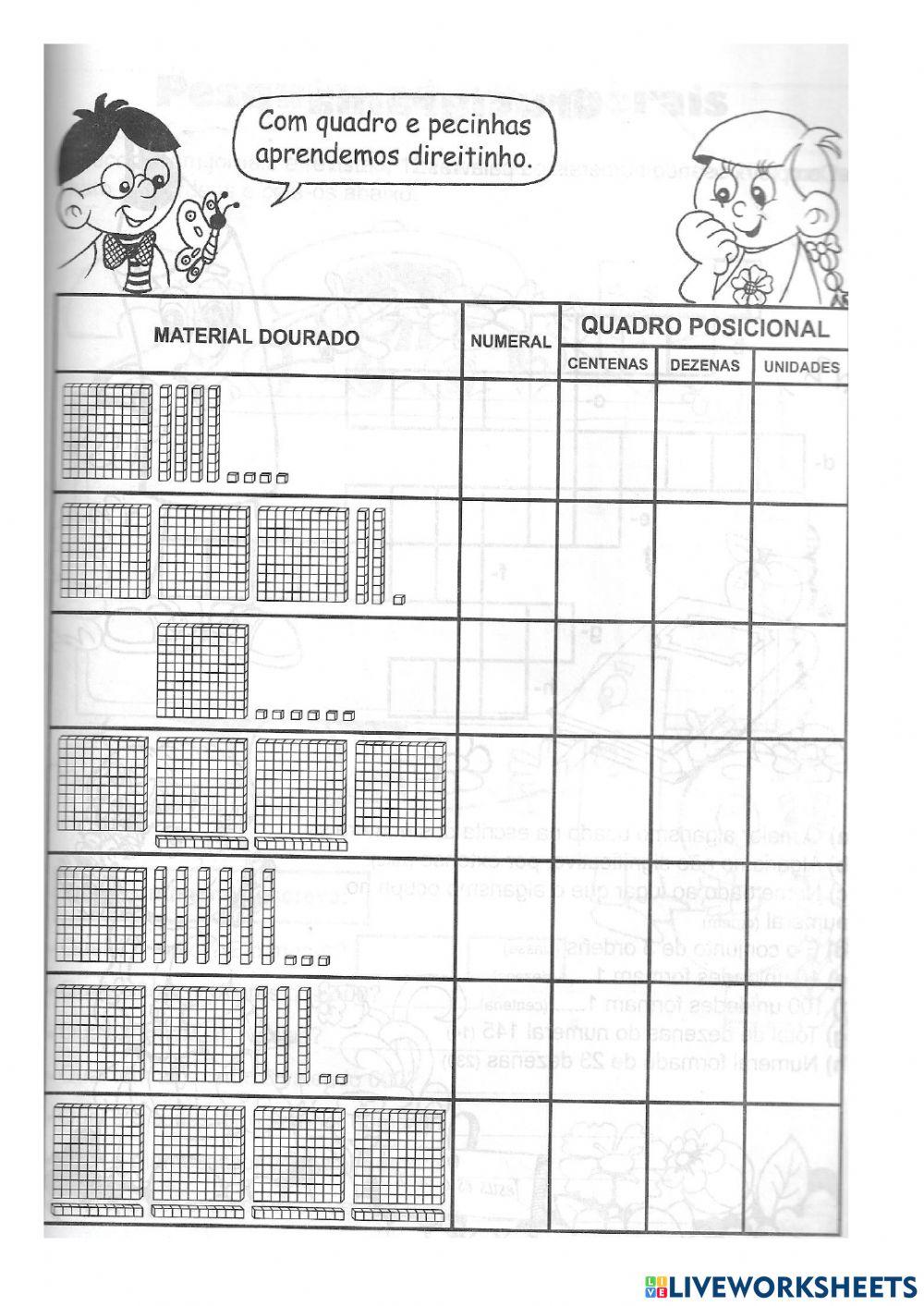 Descreva o número representado pelo agrupamento de material dourado.