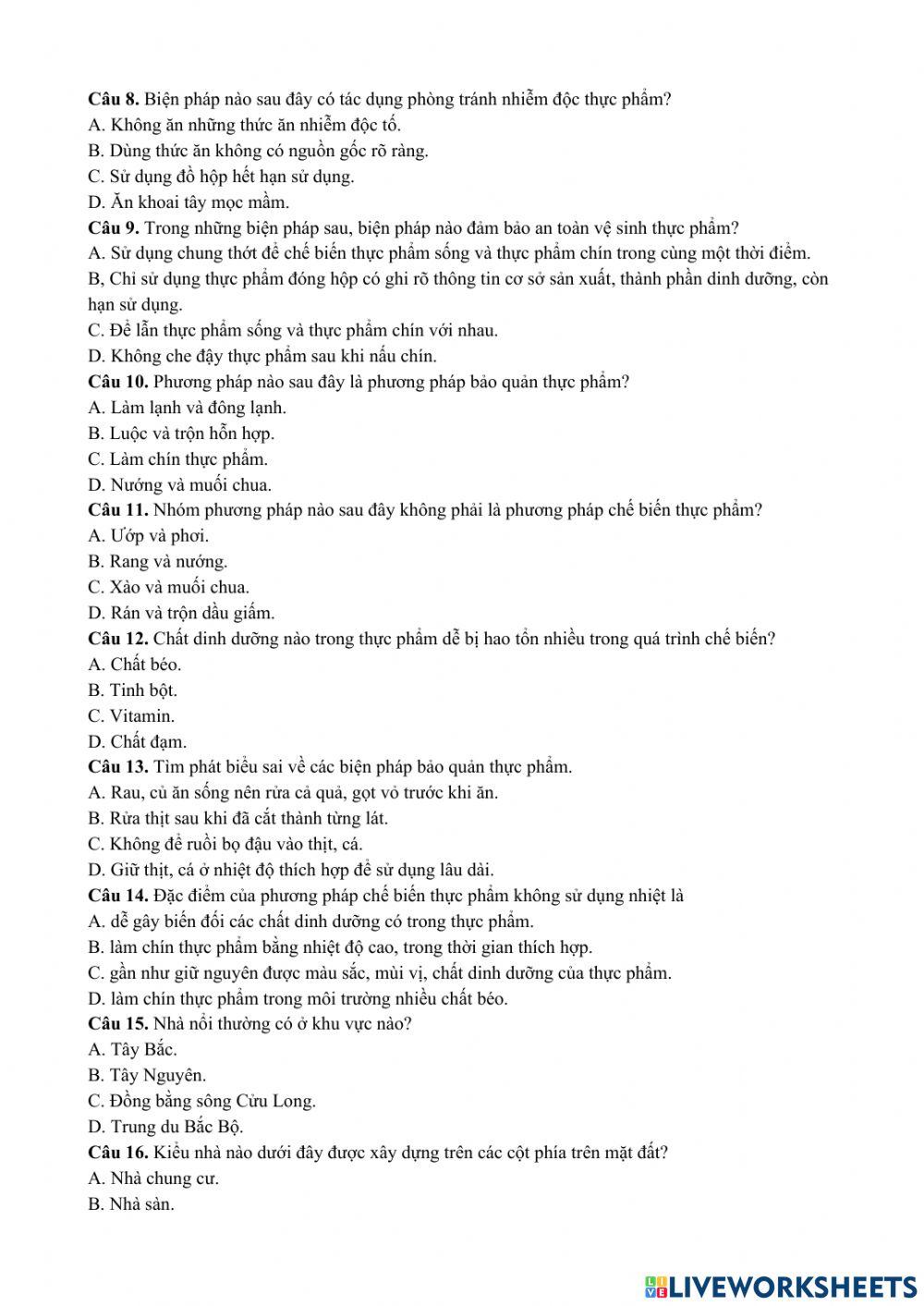 Đề cương ôn tập HK I-Công nghệ 6