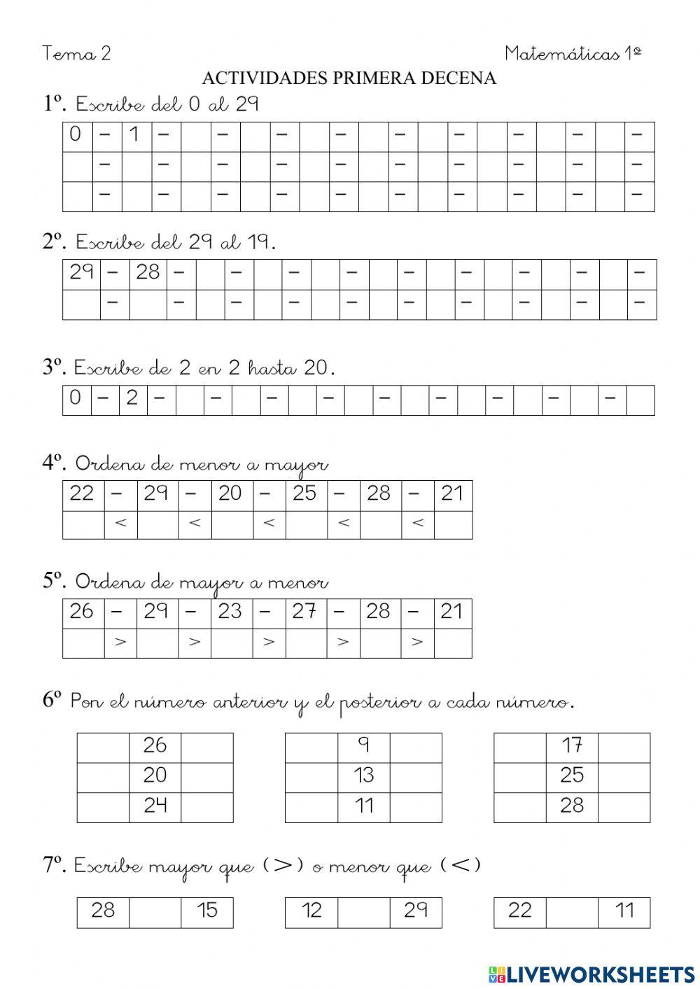 Numeración segunda decena