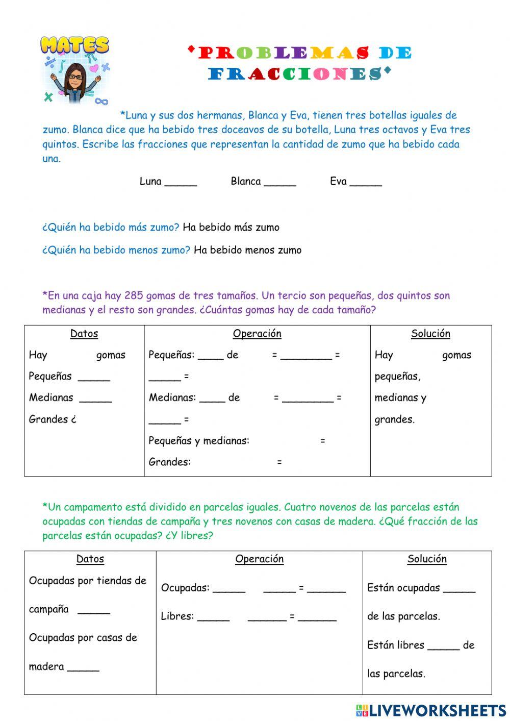 Problemas de fracciones
