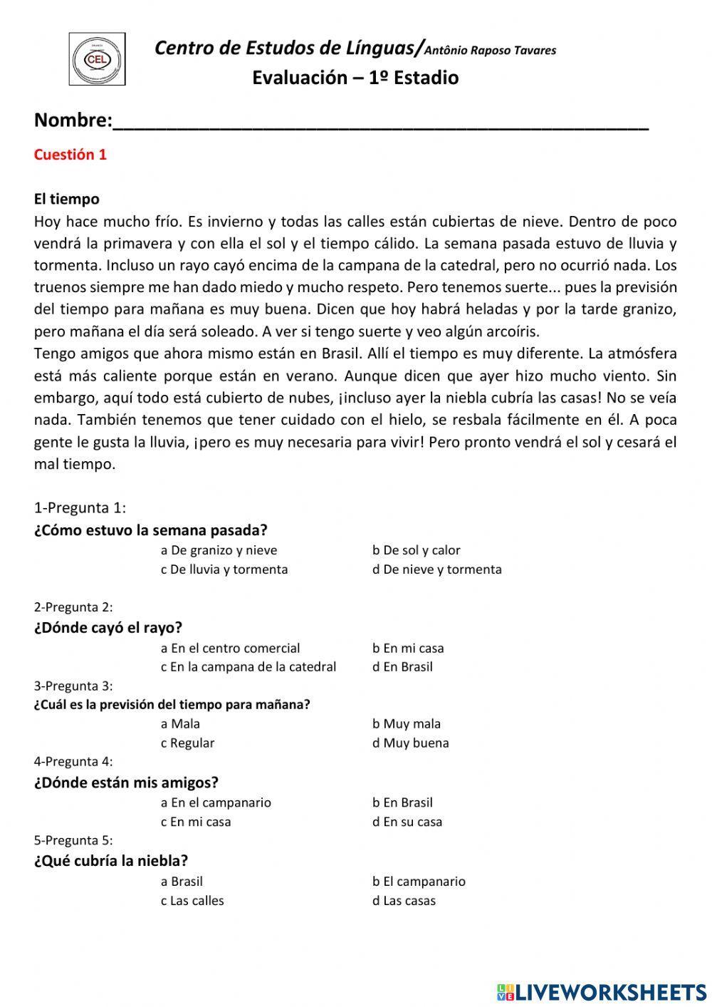 Evaluación - interpretación de texto