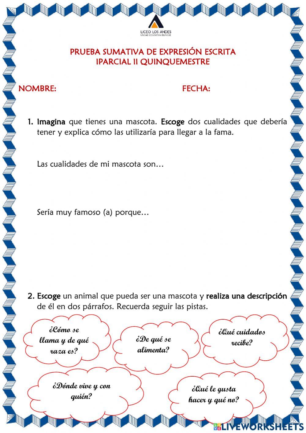 Prueba Sumativa de Expresión Escrita IP IIQ