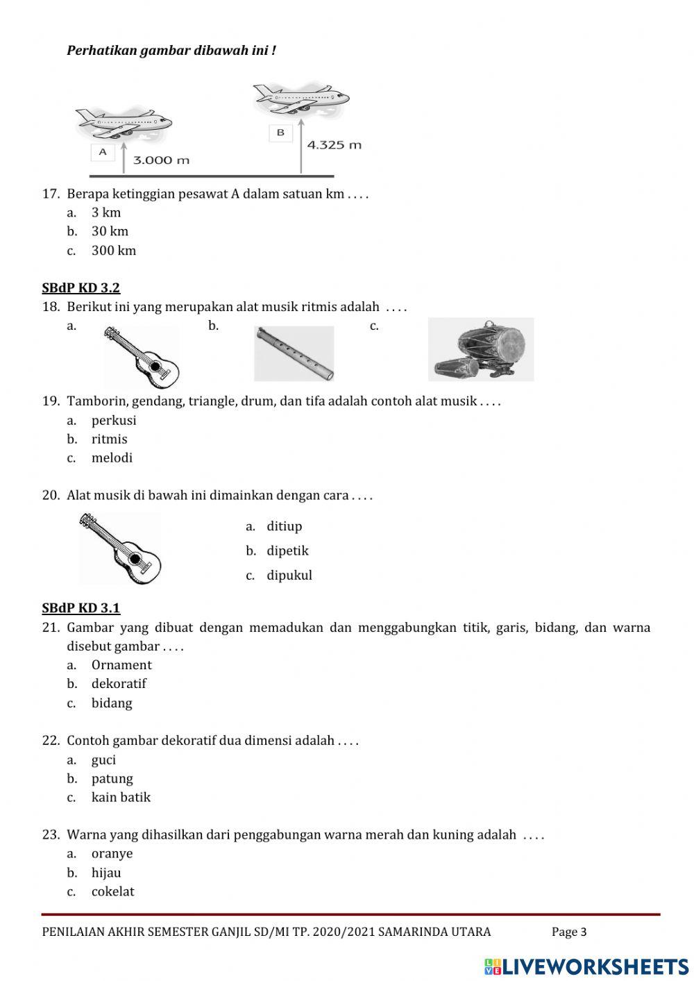 Penilaian Akhir Semester I Kelas 3 Tema 3