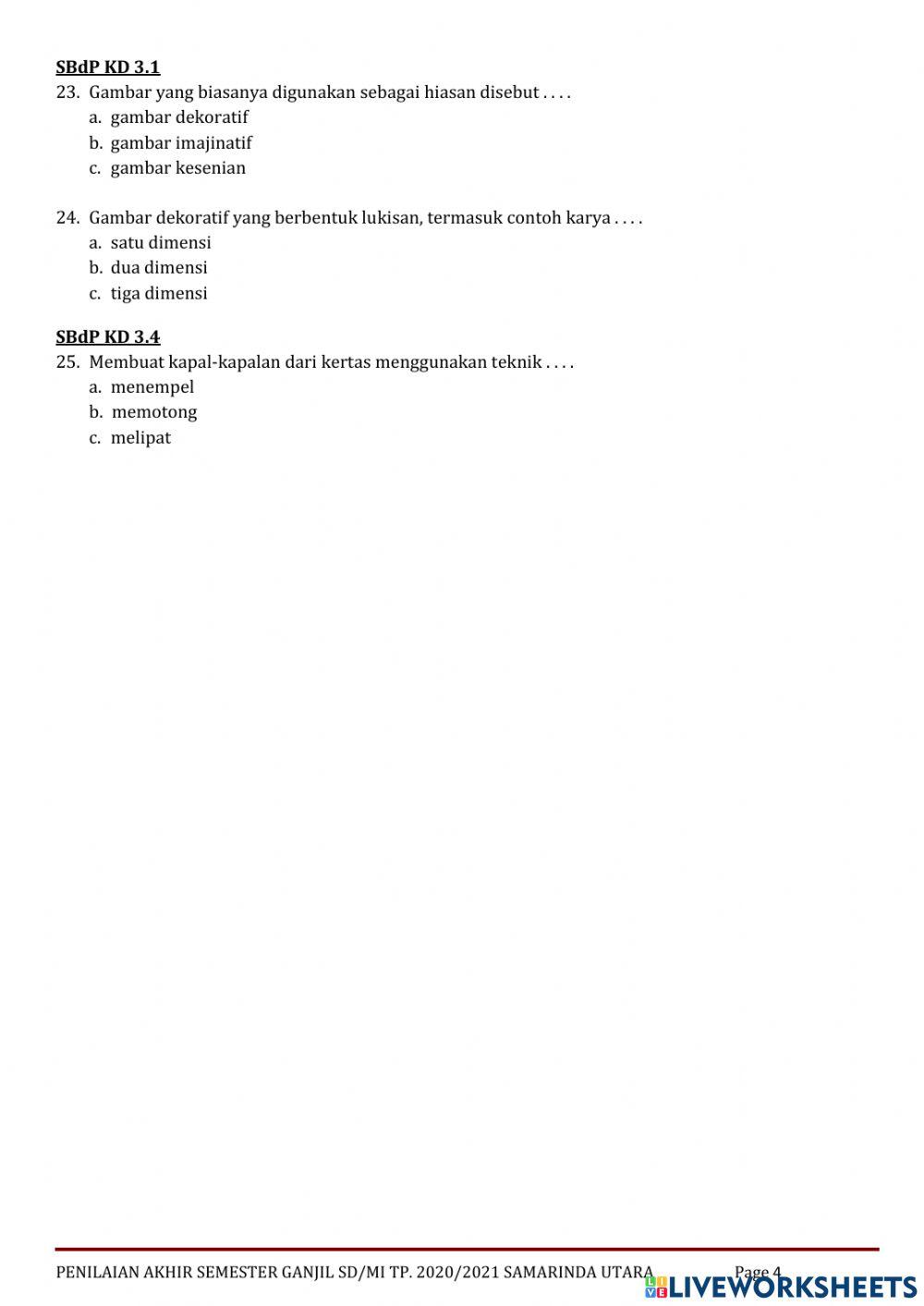 Penilaian AKhir Semester I Kelas 3 Tema 4