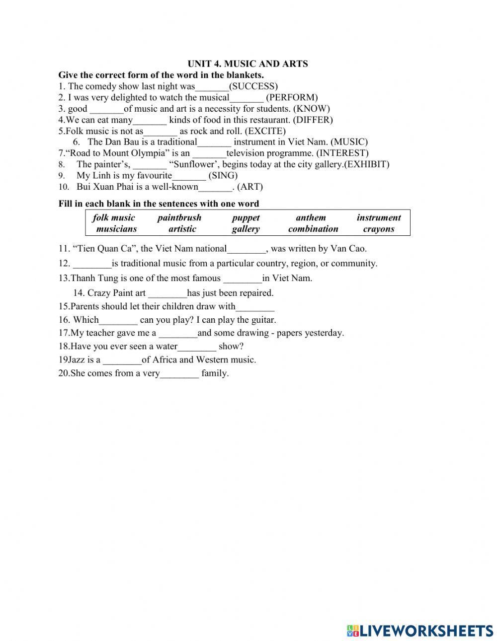 Unit 4. Music and arts