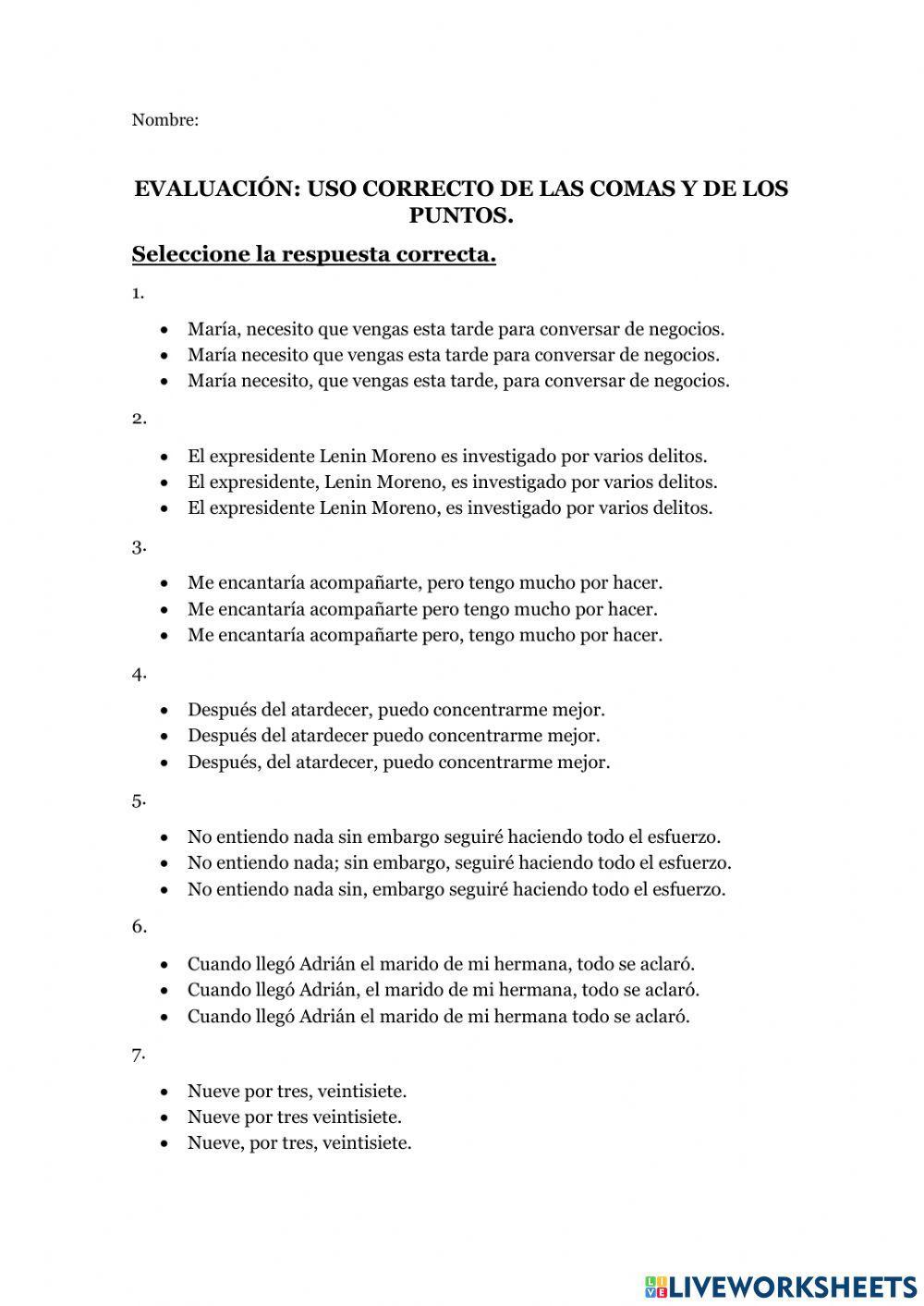 Uso de coma y puntos