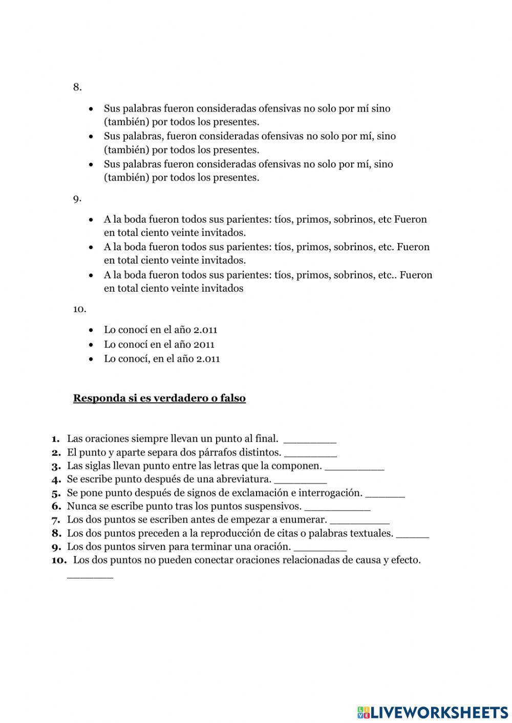 Uso de coma y puntos