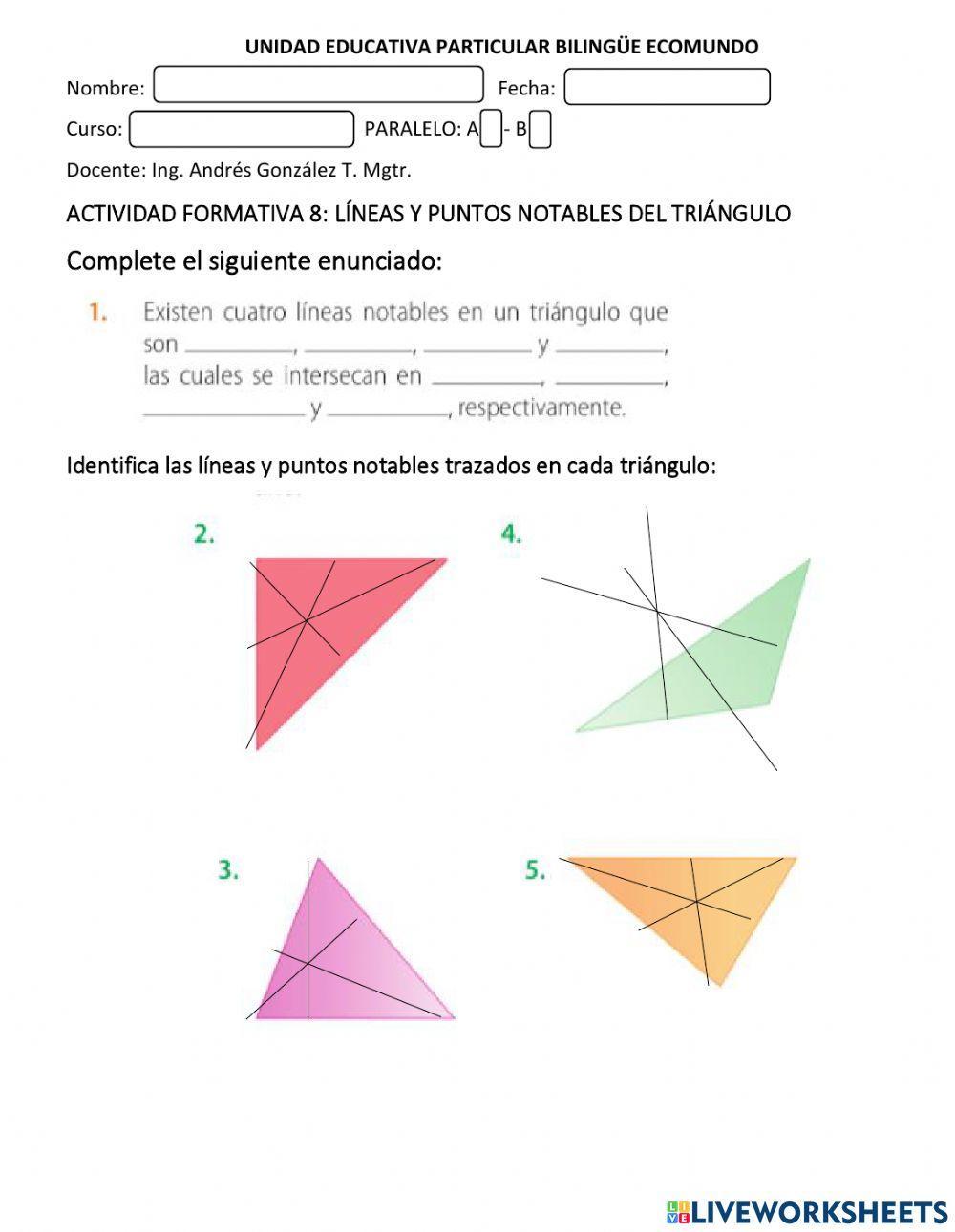 Lineas y puntos notables del triángulo Lineas y puntos notables del triángulo