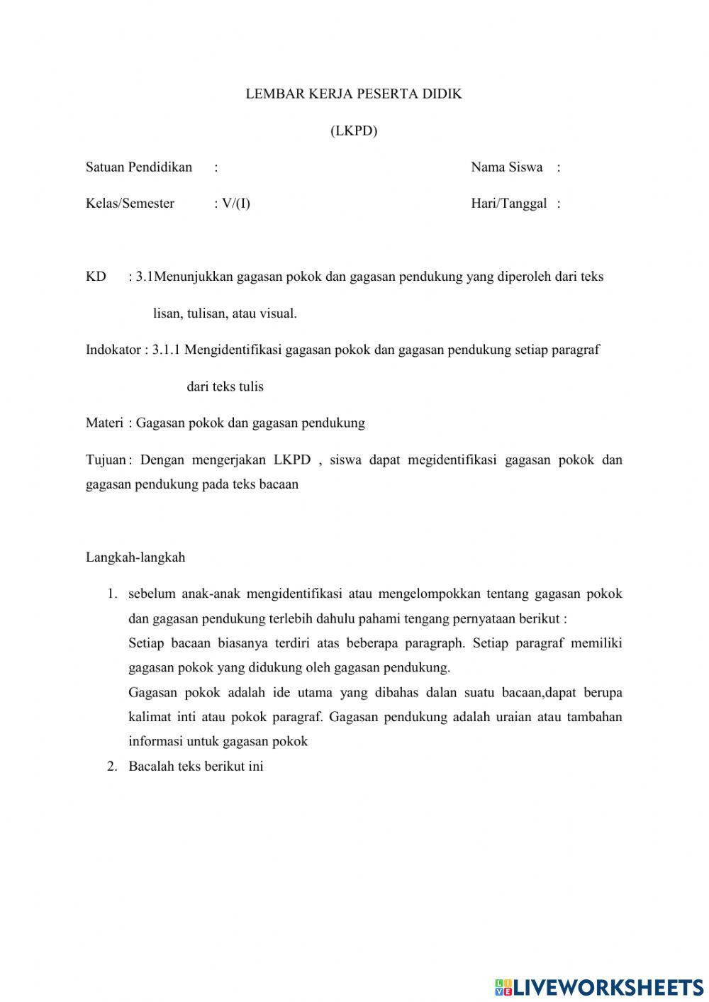 Gagasan pokok dan Gagasan pendukung