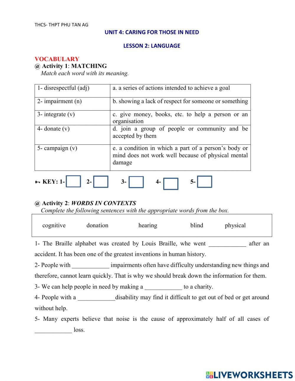 Tieng anh 11 unit 4 language worksheet live worksheets