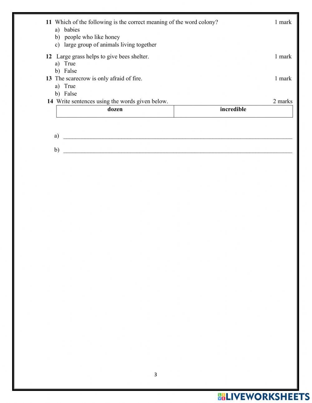 English Assessment A Exam