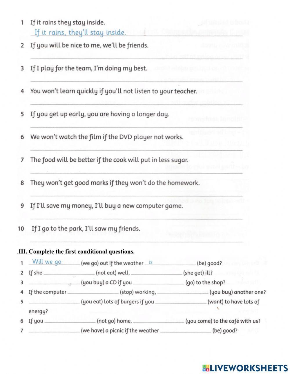 First conditional questions form | LiveWorksheets