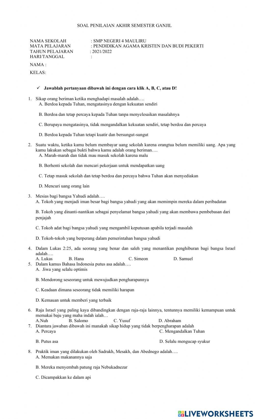 Pas agama kristen kelas 8