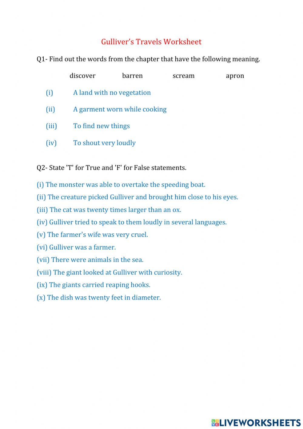 Gulliver's Trav… | Free Interactive Worksheets | 1691195