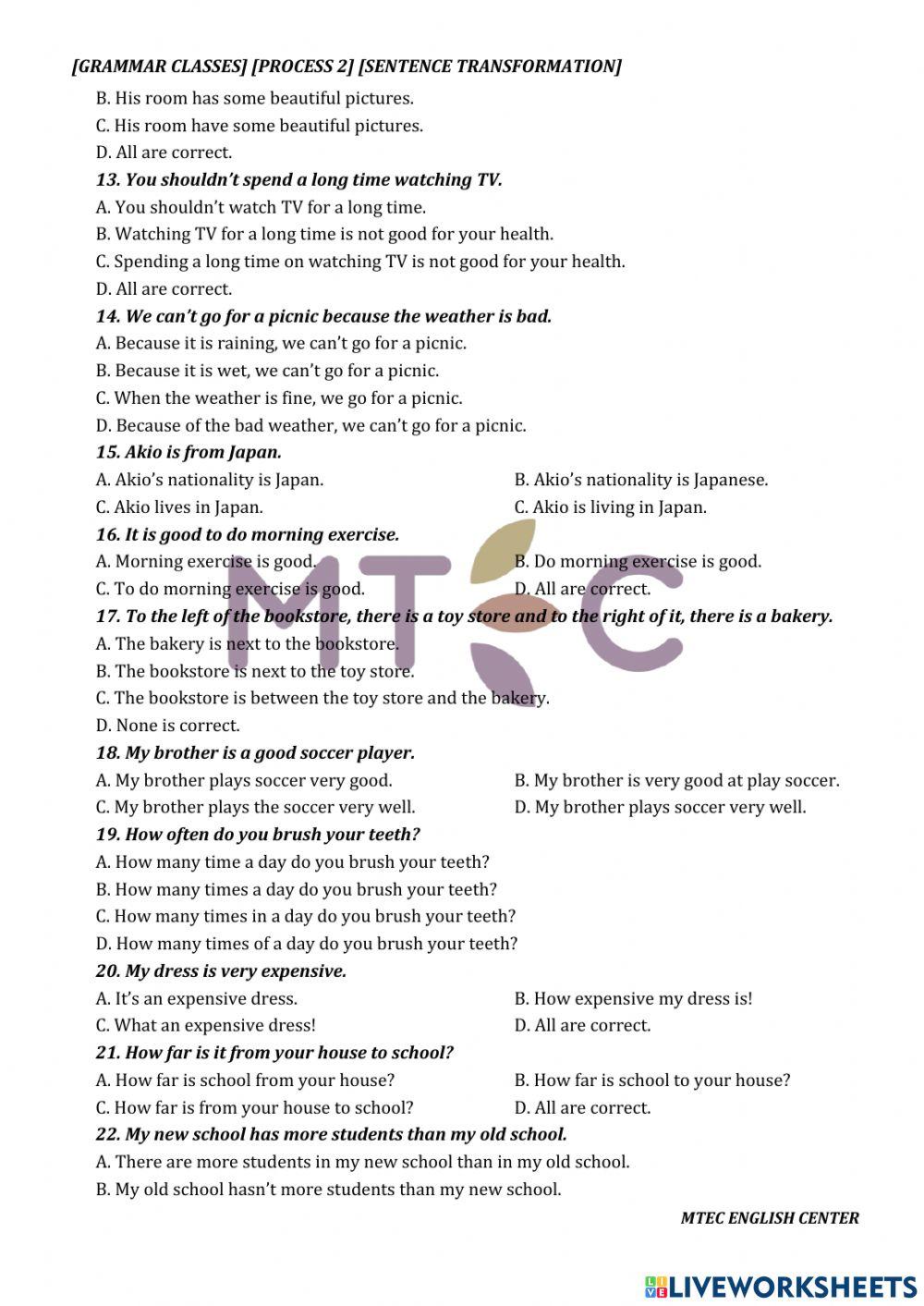 Grammar - sentence transformation 1