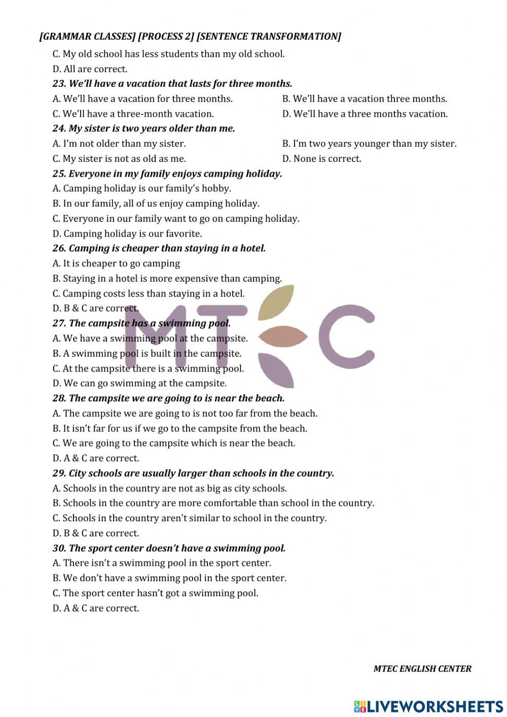 Grammar - sentence transformation 1