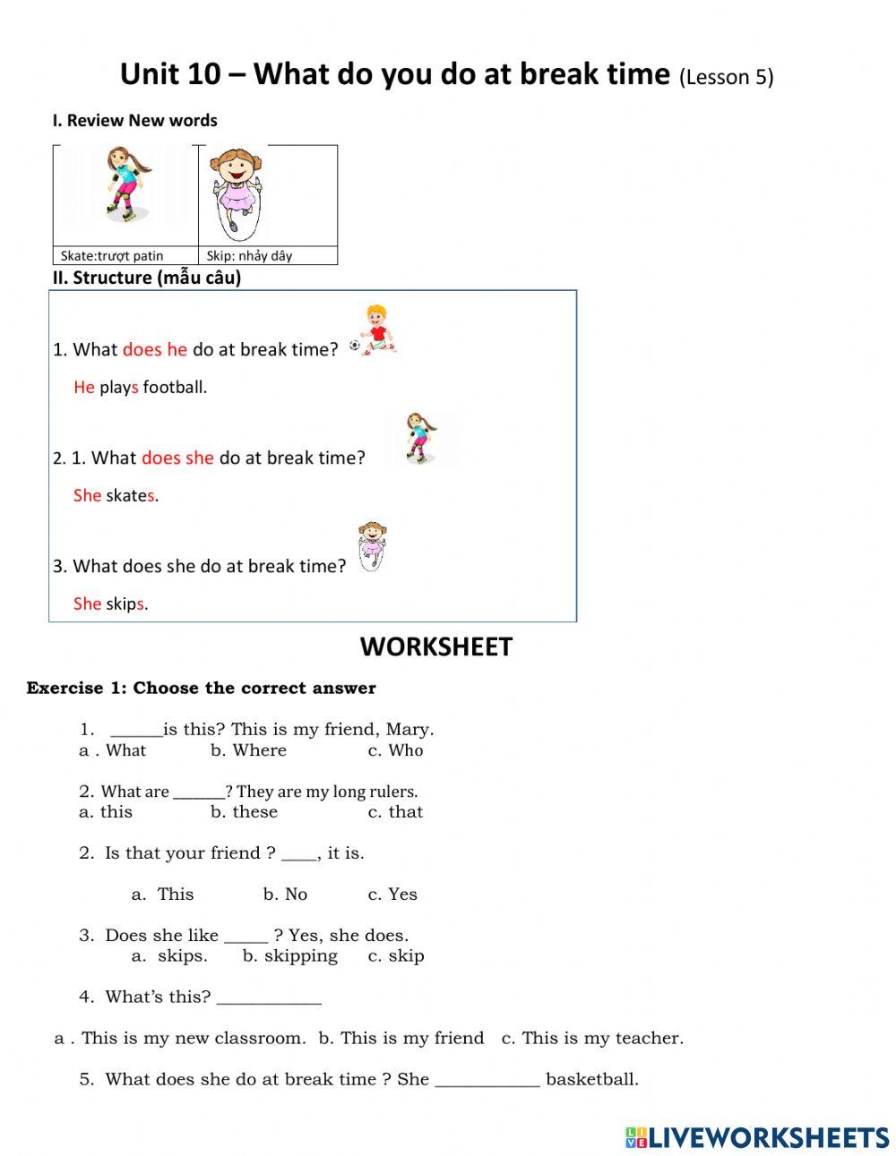 Unit 10 lesson 5 worksheet live worksheets