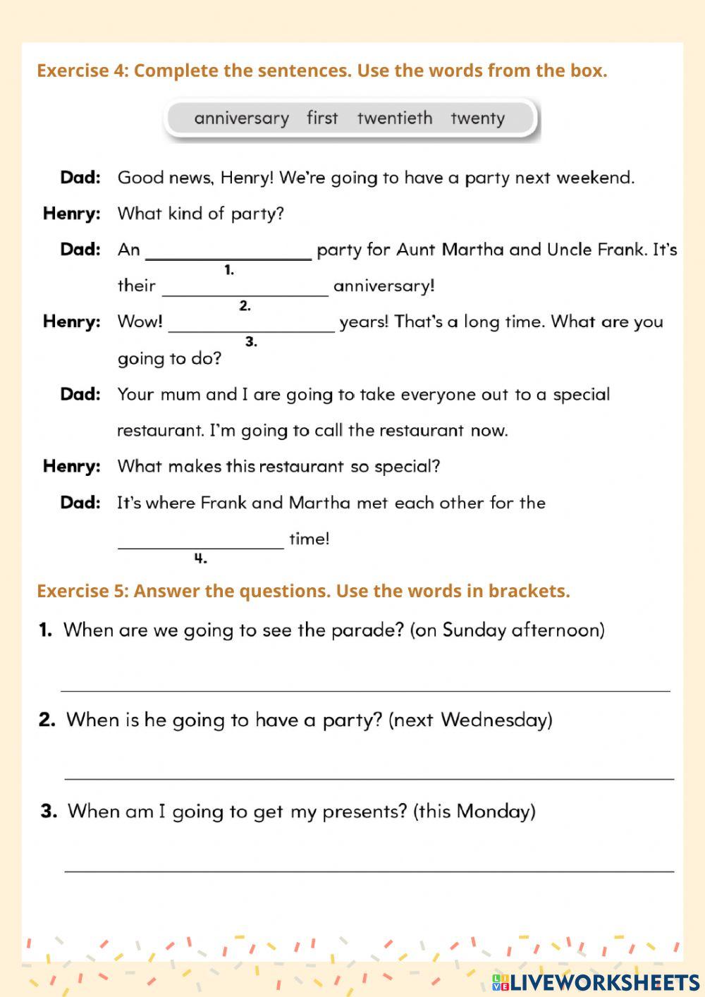Unit 7 Special days test