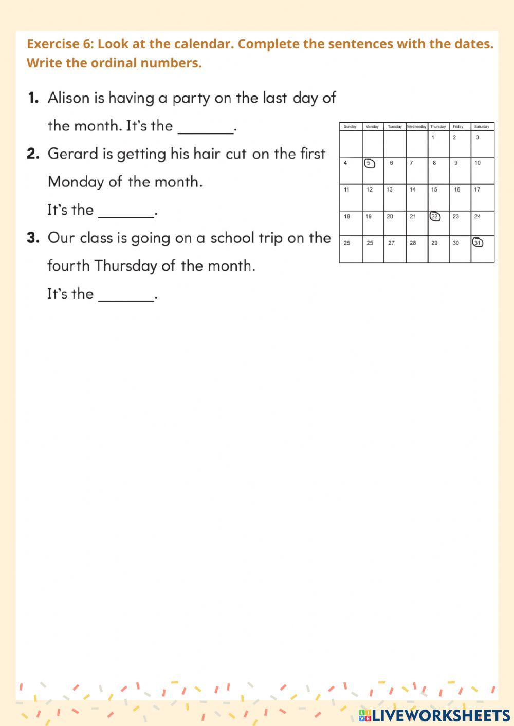Unit 7 Special days test
