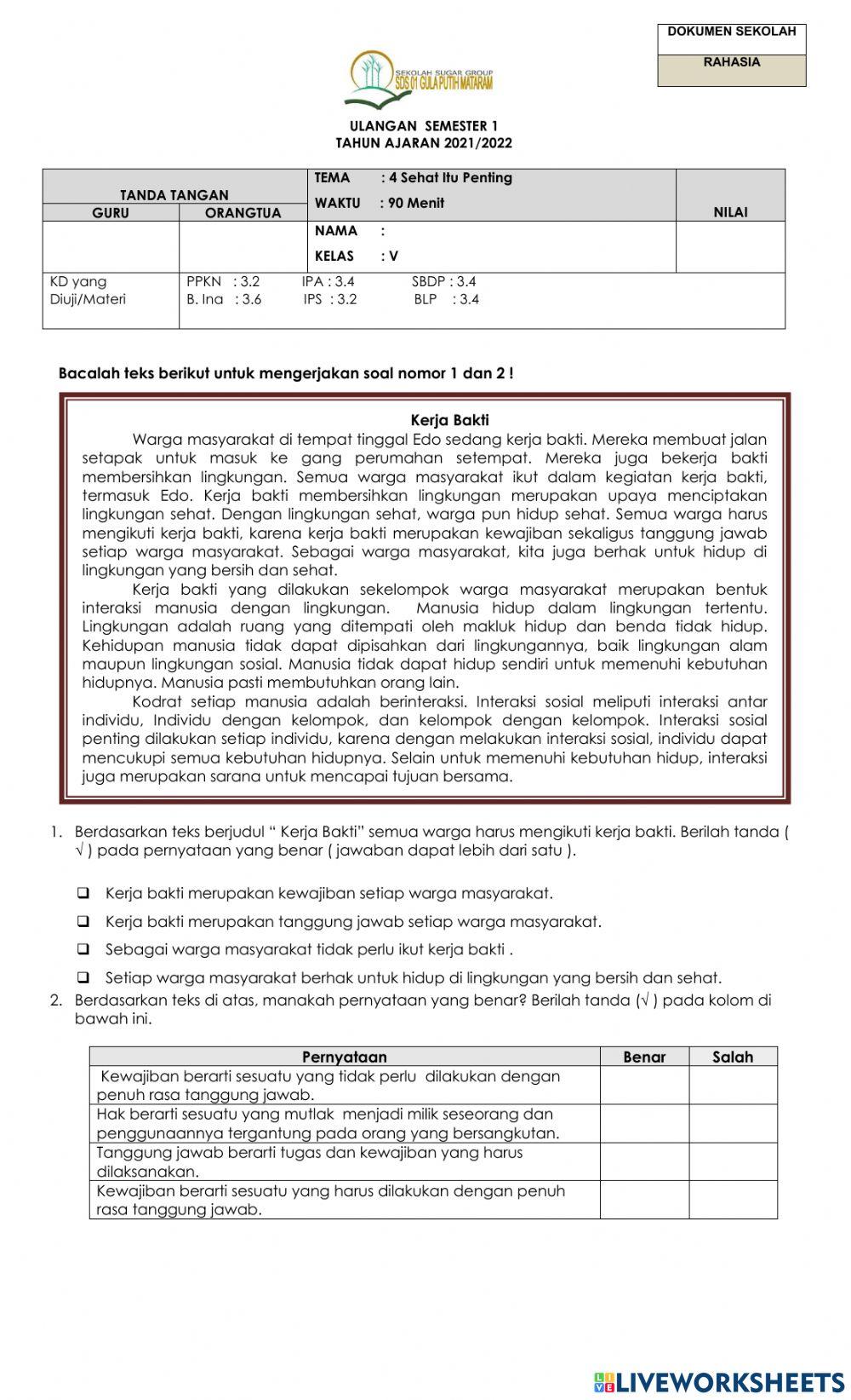 Ulangan semester tema 4