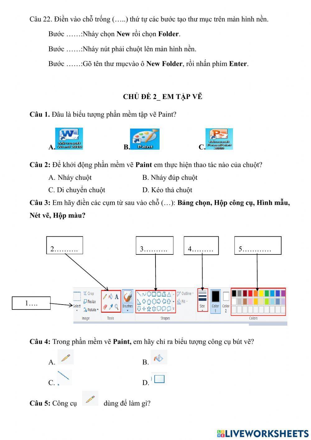 Đề cương ôn tập tin học lớp 3 kì I