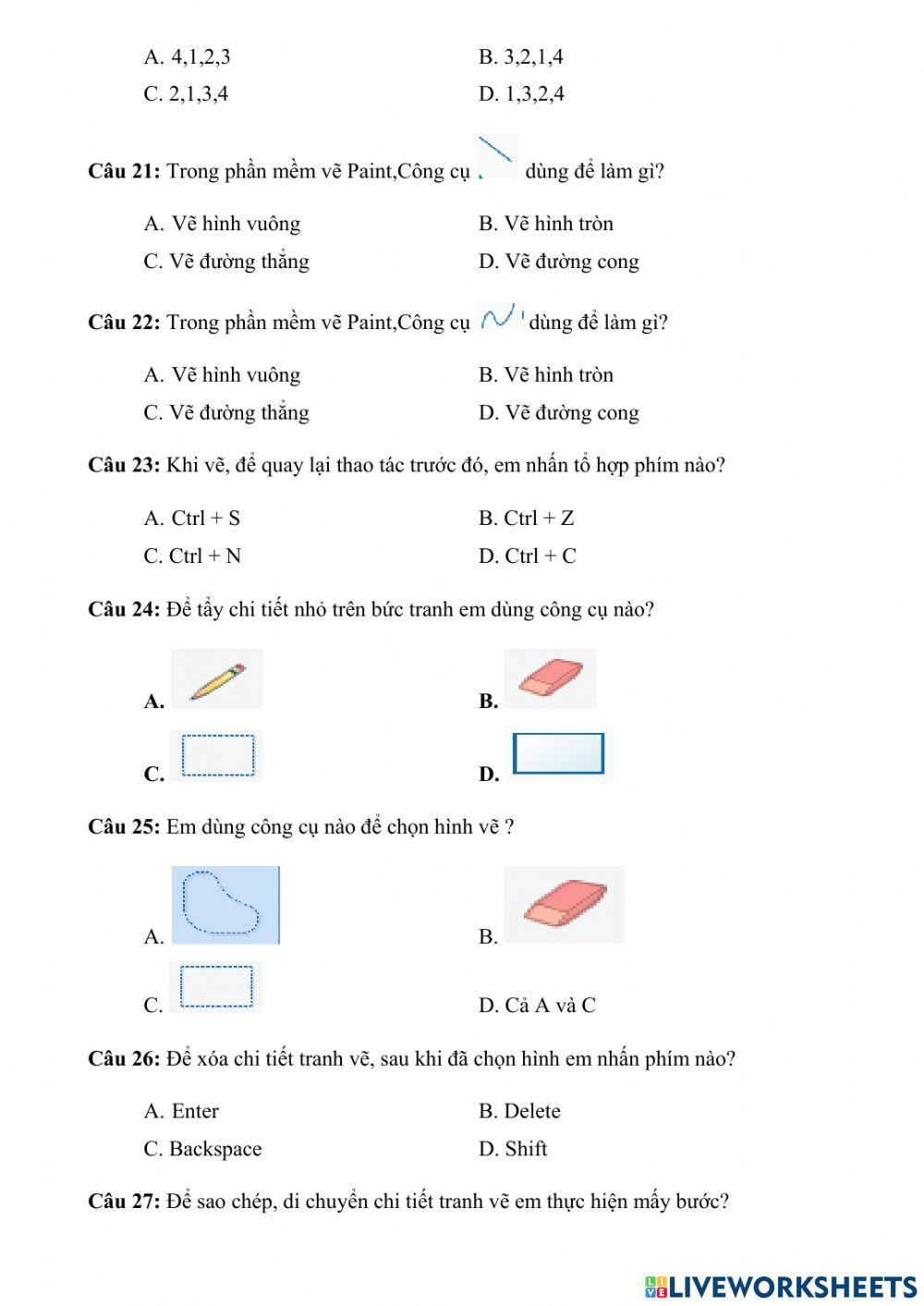 Đề cương ôn tập tin học lớp 3 kì I